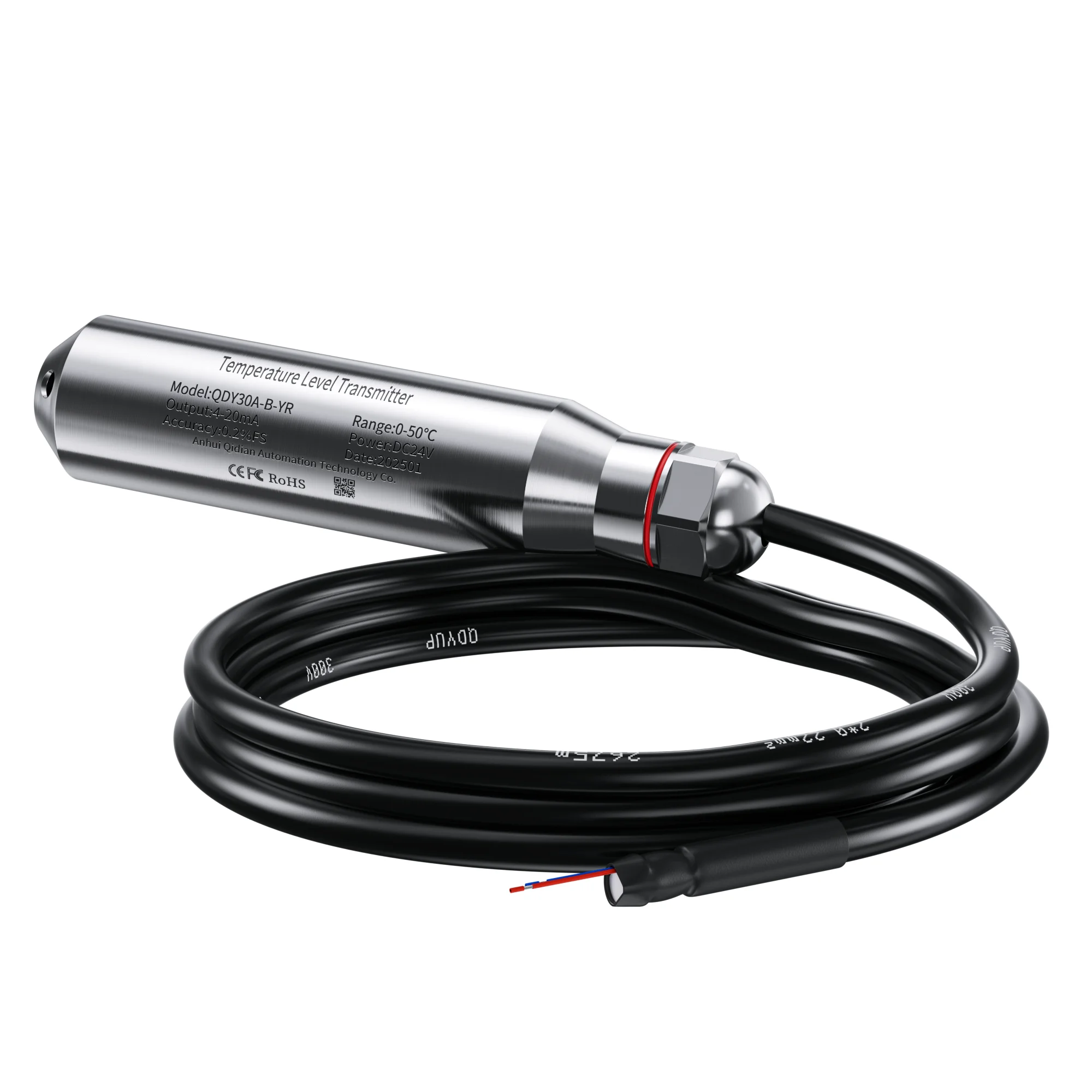 

1M/2M/3M/4M/5M Waterproof Temperature Level Transmitter 0-50 Degree Range Oil Fuel Diesel Water Level Sensor 4-20mA Output