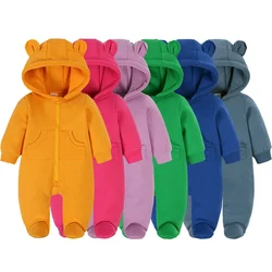 MILANCEL Newborn Footies 0-2 Y Autumn Baby Clothes Boys Thickened Jumpsuits Toddler Girls Cute Cartoon Hooded Outwear