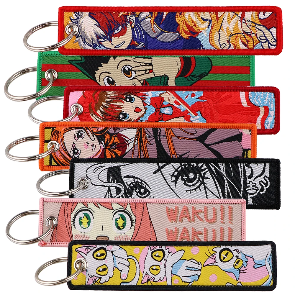 Anime Magic Sakura Key Chain for Men Women Embroidery Key Fobs Holder Key Tag Key Ring Jet tag Fashion Accessories Gifts