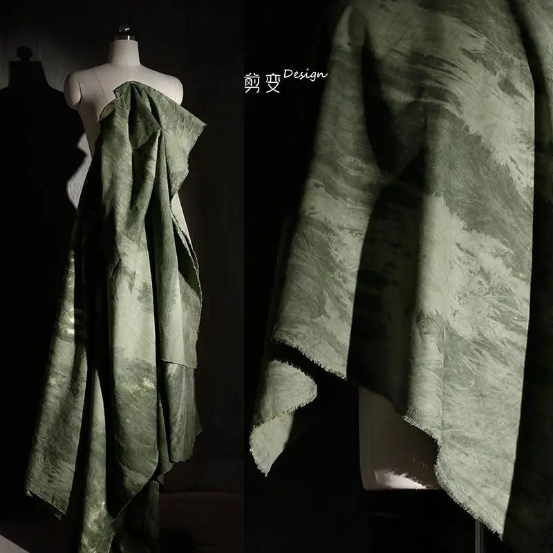 

Cotton Unsaturated Moss Tie-dye Rendering Antique Shirt Fabric Creative High-end Clothing Designer Fabric Transformation