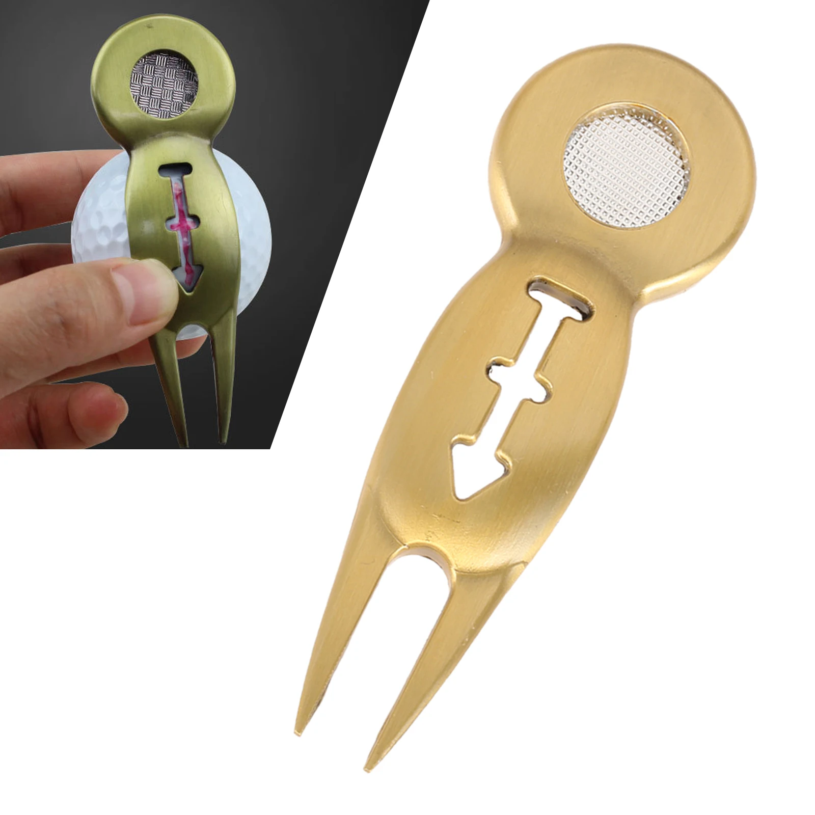 

1 Pc Golf Divot Tool Bronze Metal 8.8x3.0cm Magnet Adsorption Portable Repair Ball Mark Repair Turf Mark Ball Position Golf Tool