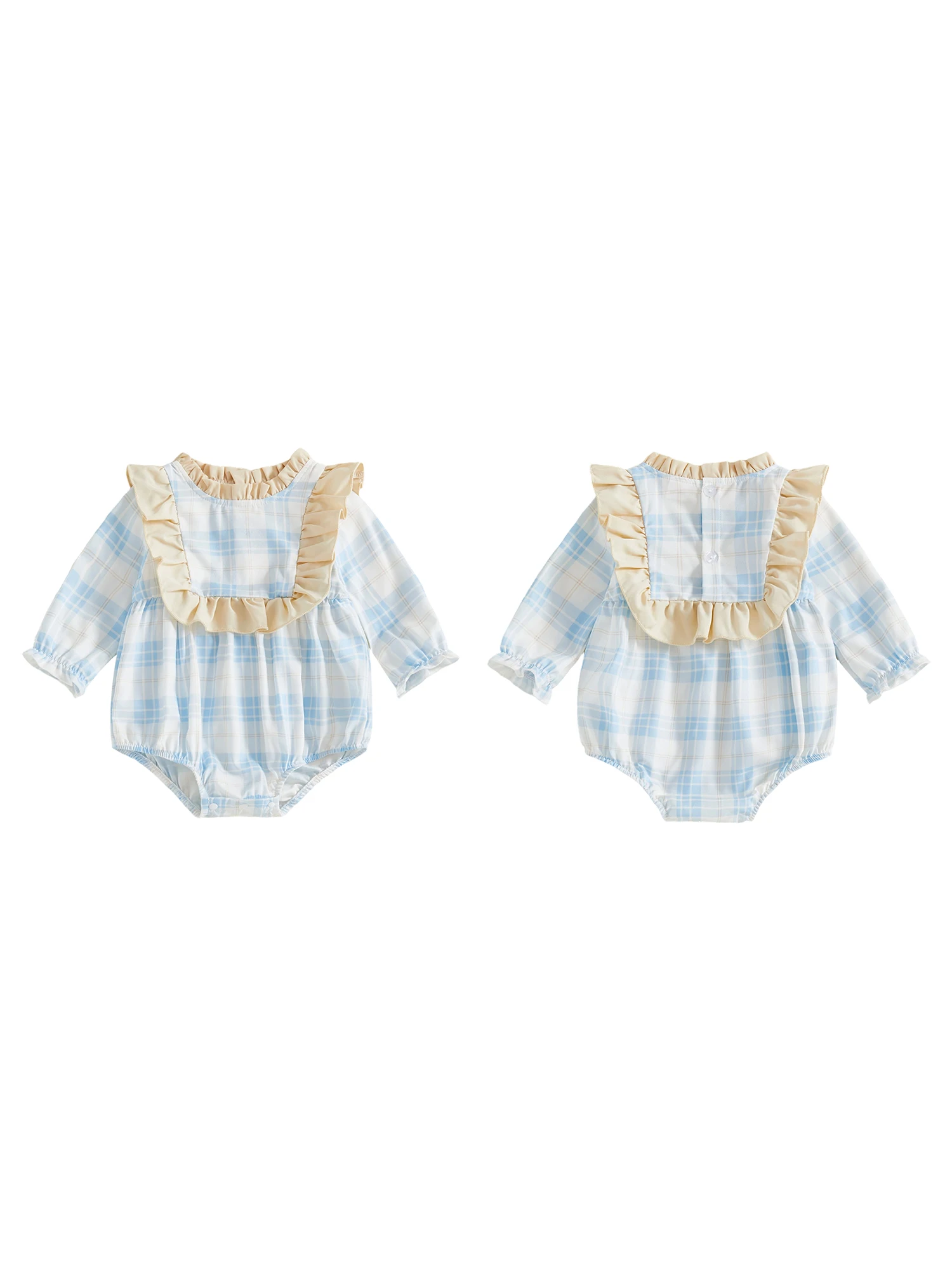 Adorabili pagliaccetti per neonata con maniche a lanterna, girocollo pieghettato e simpatica stampa scozzese - Tuta elegante per neonati