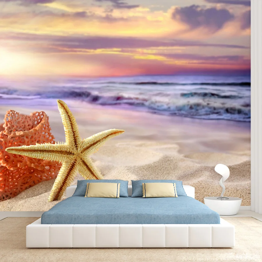 20+ Seascape Ocean Mural, Self Adhesive Optional, Summer Beach Starfish Wallpaper for Living Room Decoration Home TV Renovation