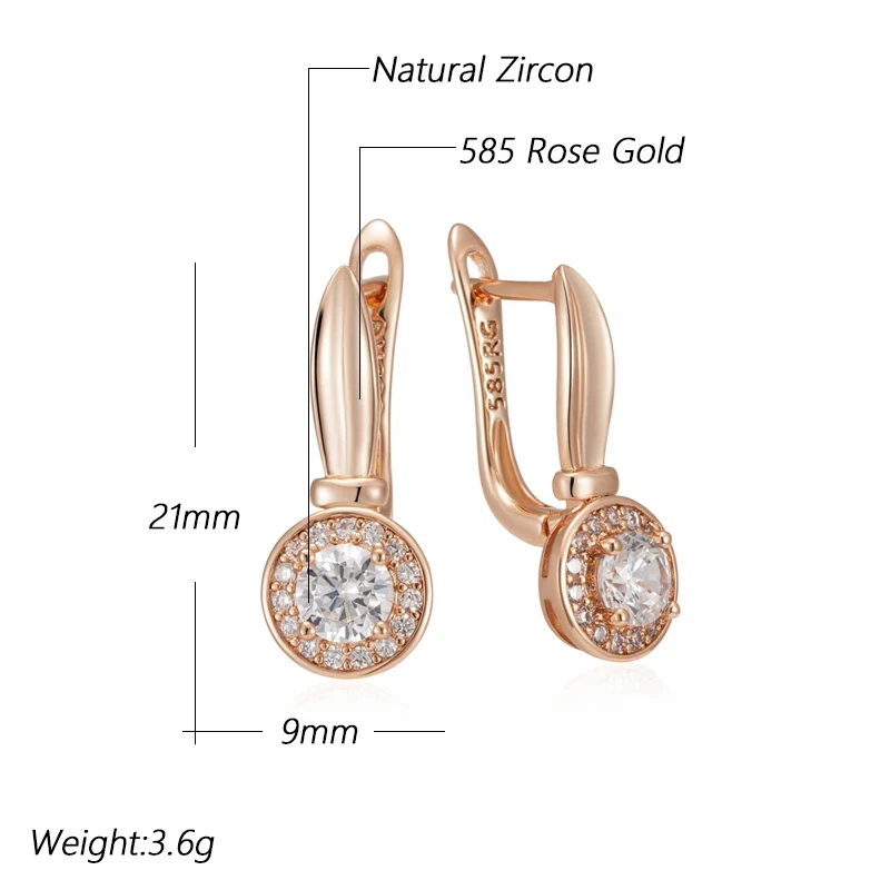 White Zircon Earrings 585 Gold Color High Glossy Vintage Ear Dangle Women Classic Jewelry Party Accessories Daily Gifts