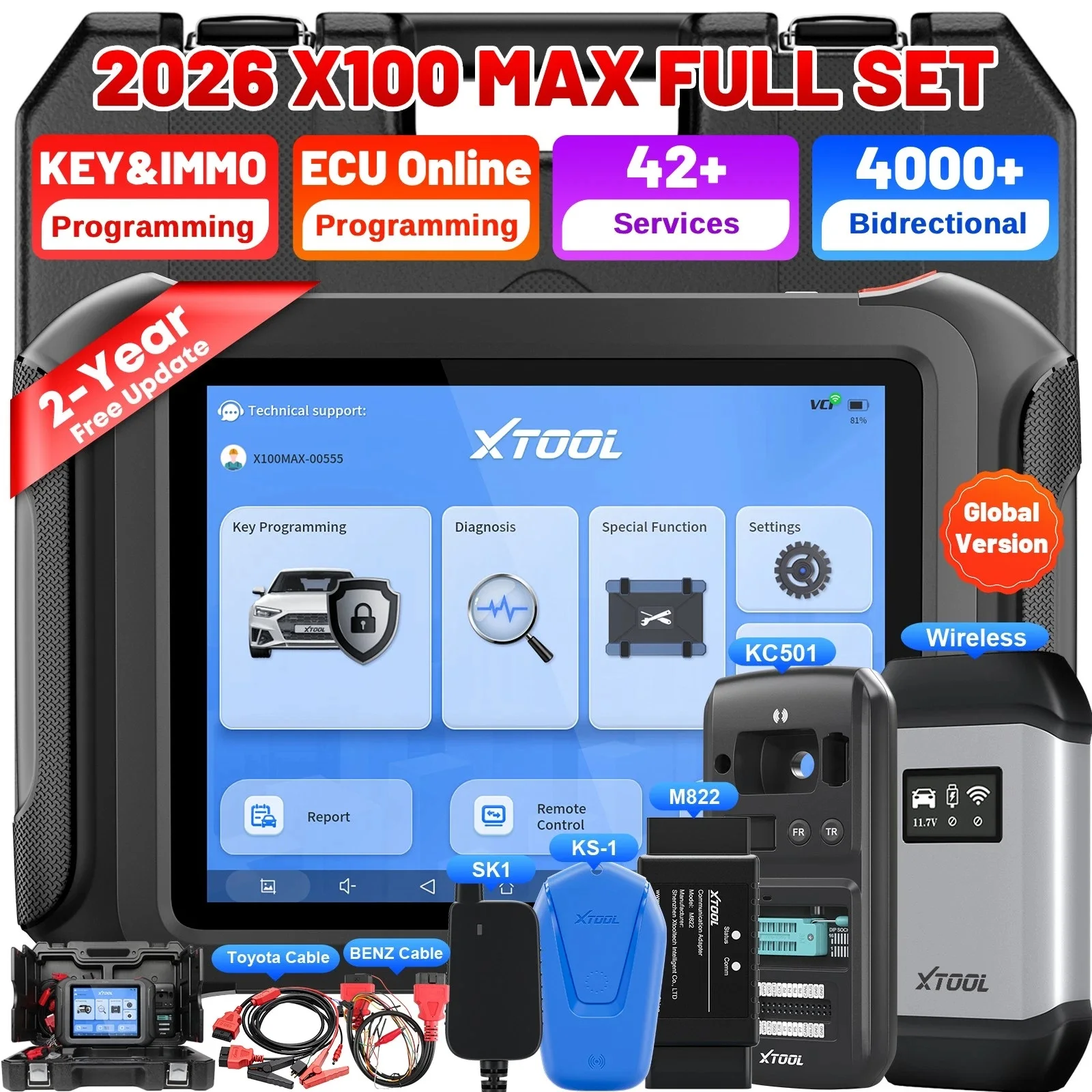 XTOOL X100MAX Полный комплект программатора ключей для восстановления при полной утере ключей с KC501, KS1, SK1, M822