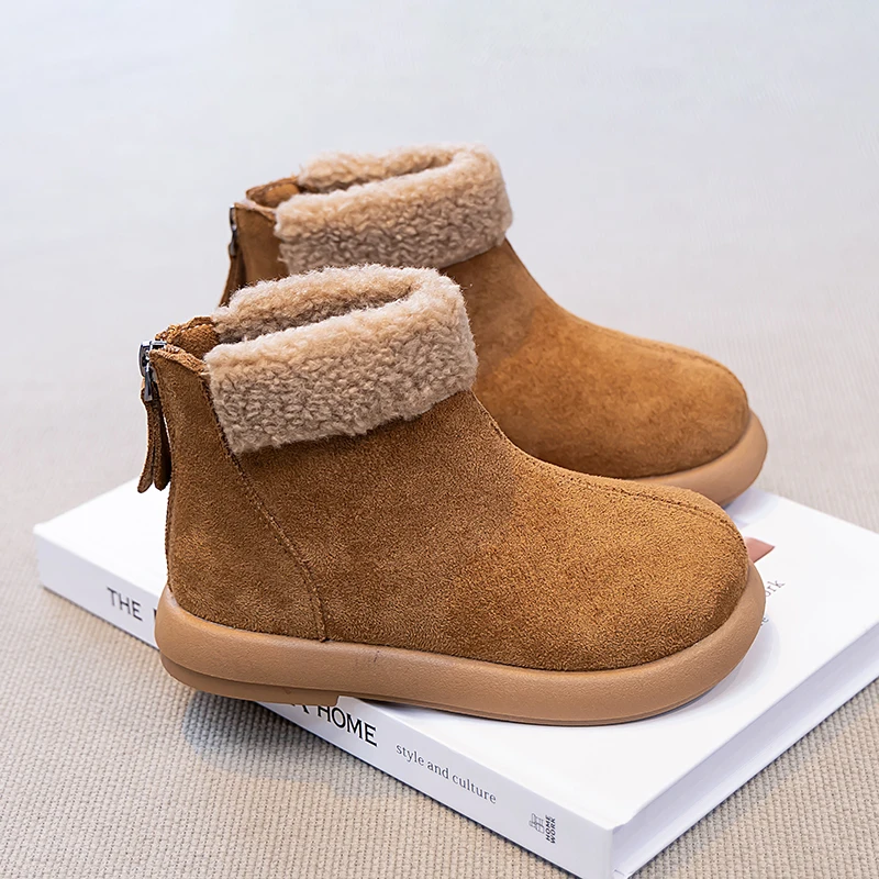 

Зимние ботинки для девочек, теплая обувь на толстом меху, детские зимние ботильоны, уличные мягкие детские нескользящие ботинки для девочек, теплая хлопковая обувь