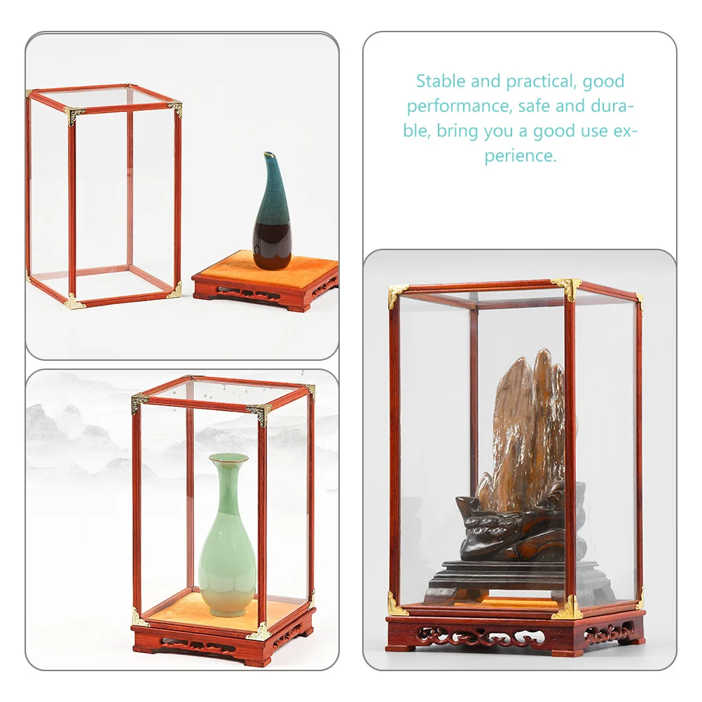 

Glass Display Box for Buddha Statue 12x12x17cm Wooden Frame Transparent Holder Figurine Storage Case Decorative Container
