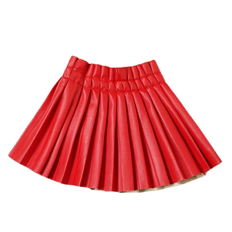 2-14Y Pleated PU Leather Skirt For Girls Fashion Solid Pink Mini Skirt Student Summer Elastic Waist Korean Girls Faldas 2022