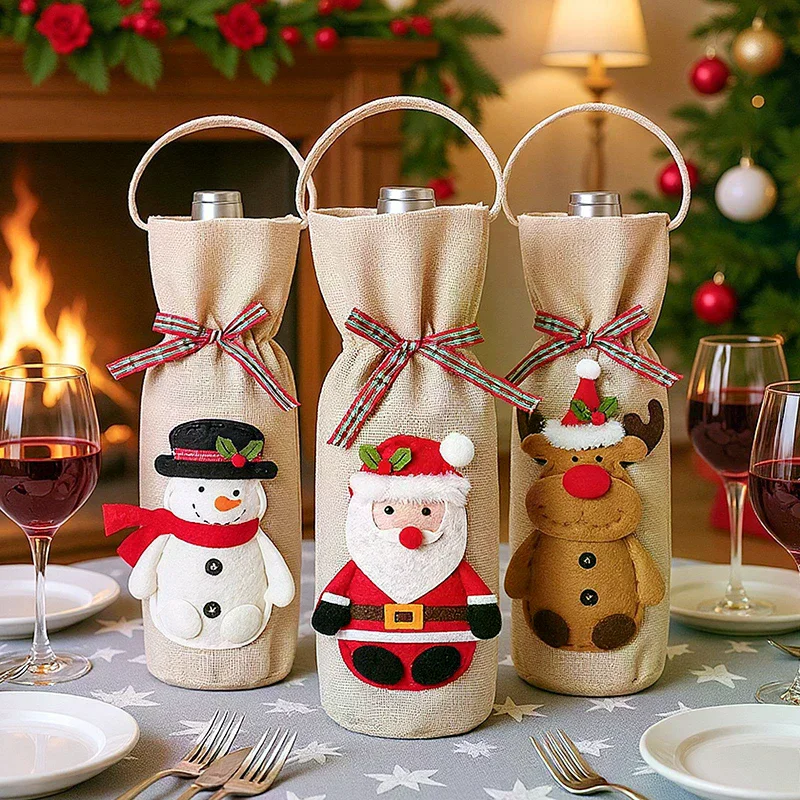 Wine Christmas Bag, Wine Bottle Gift Bag, Reusable Wine Bottle Covers For Xmas Christmas Wedding Birthday Holiday Party Decor
