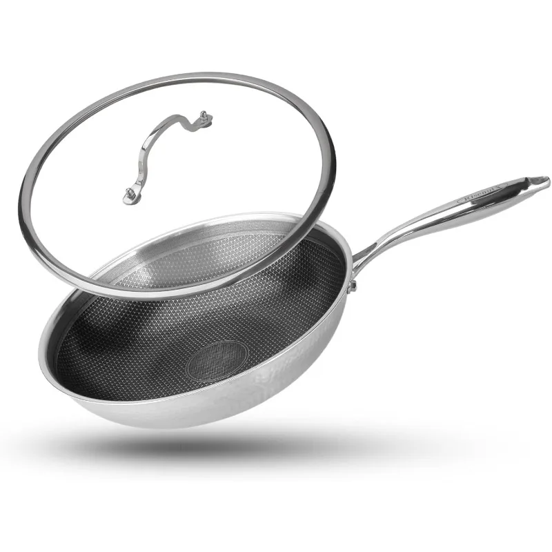 

Hybrid Wok, 12 inch Wok with lid,Stainless Steel woks & Stir-fry pans Non Stick, PFOA Free Cookware, Dishwasher and Oven