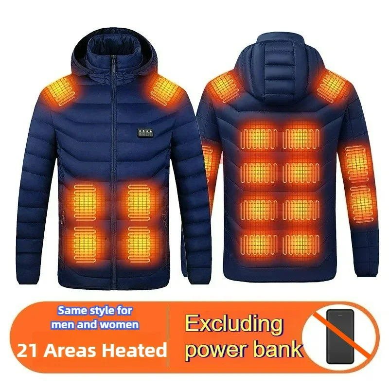 COMXZ 2025 Chaleco autocalentable para deportes al aire libre 21 zonas Calefacción multiárea Chaleco cálido de invierno para hombre Chaqueta de algodón con función de esquí