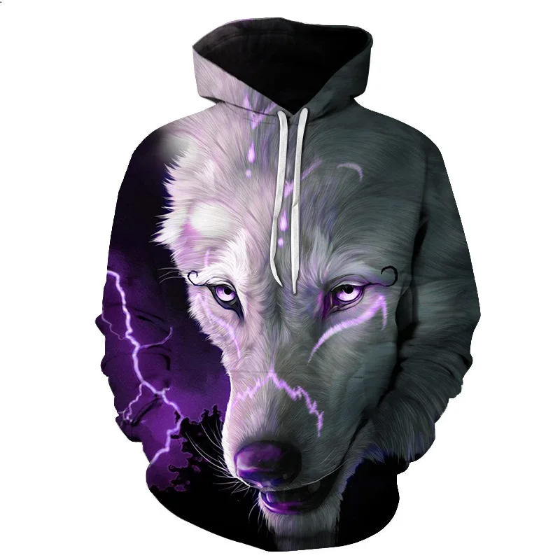 Cool Space Galaxy Wolf Hoodie Hoodies Men Bright Wolf Fashion Handsome Wolf Hoddies Spring Autumn Pullovers Sweatshirts Sweat