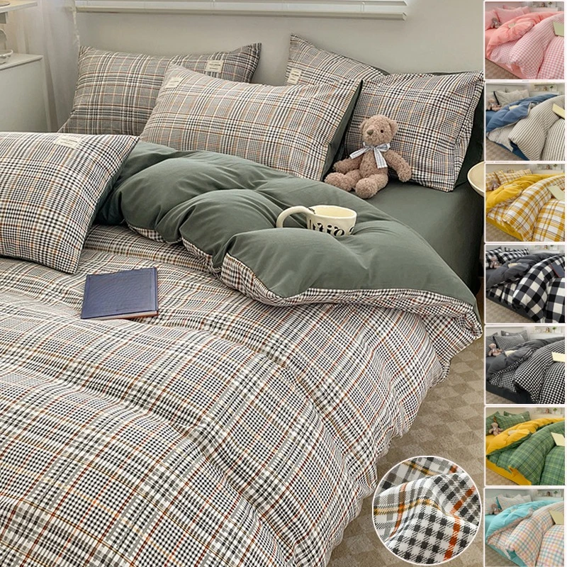 

Simple grid Duvet Cover Set with Sheet Pillowcases Soft Skin Friendly Luxurious Cozy Bedding for single Double Bed parure de lit