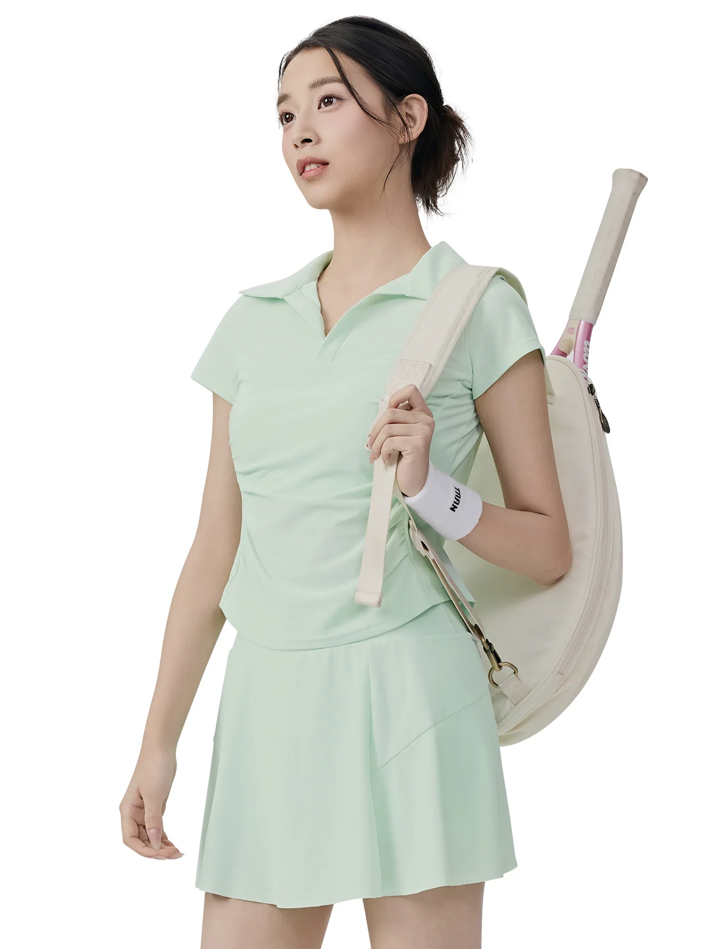 

Women Yoga Two Pieces Sets Turn Down Collar Short Sleeve T-shirt +High Wasit Anti-emptied Skirt Sports Fitness Gym Tennis Sets