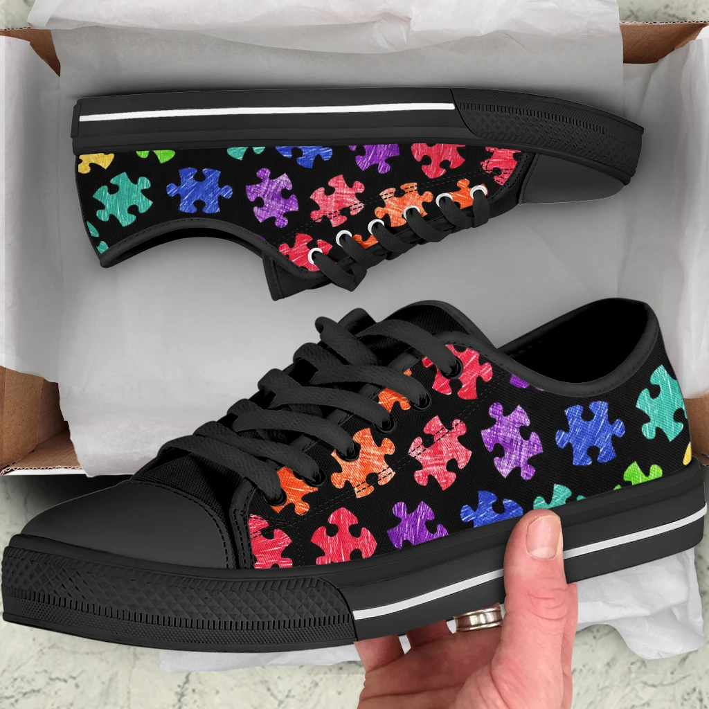 INSTANTARTS Colorful Autism Awareness Print Leisure Lace Up Sneakers for Men Breathable Male's Light Flats Shoes Canvas Shoes