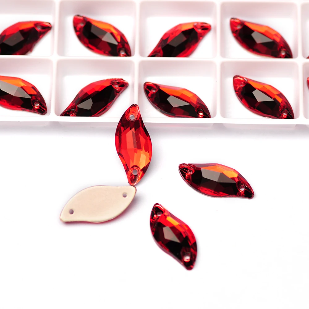 YANRUO 3254 Leaf Siam Red Glass Sew on Stones Art and Crafts Rhinestones Flatback Gemstones