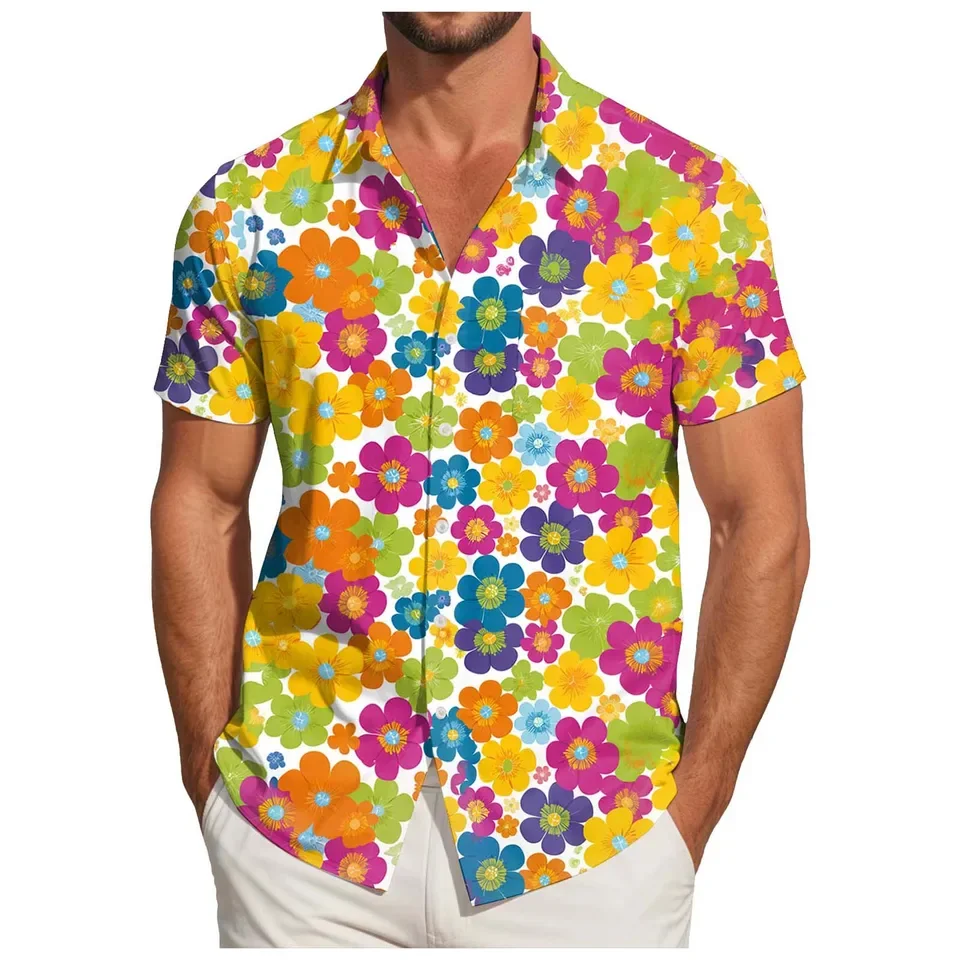 Fashion Men's Floral Shirts Hawaiian Camicias Casual Short Sleeve Blouses Summer Beach Shirt For Men Holiday Party Blouse Tops