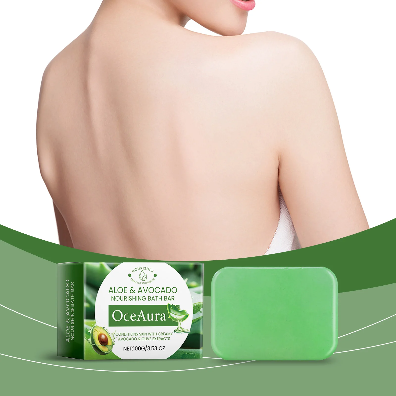 OceAura Avocado Nourishing Bath Bar Calming and Soothing Soap Gently Cleanse the Skin, Helping to Remove Dirt and Excess Oil