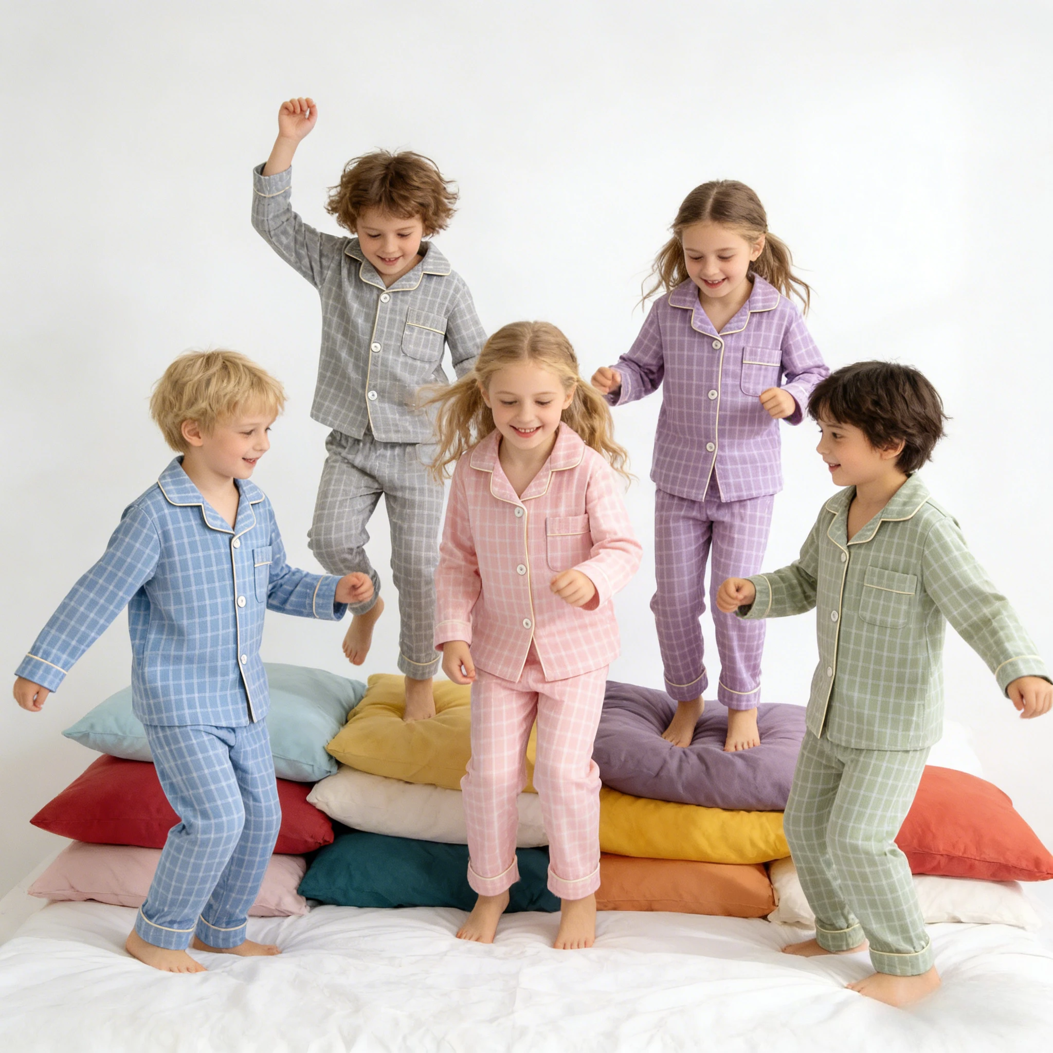 Kids Pajama Checked Long Sleeve Spring Autumn Boys Girls Home Clothes Set Dralon Cardigan Two Piece Pjs Casual Wear Sleepwear