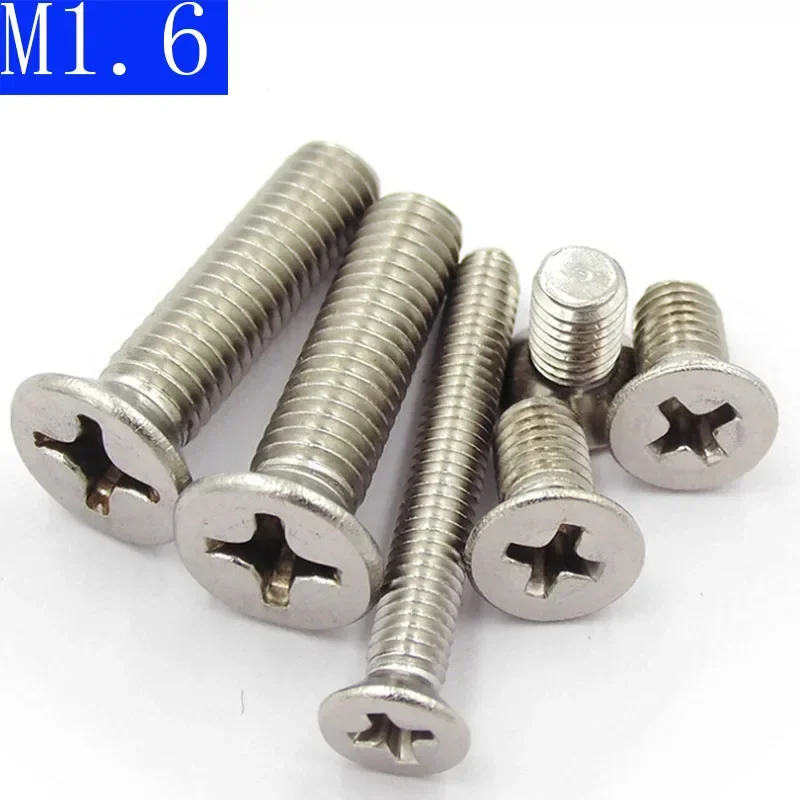 M1.6 - 0.35  304 Stainless Steel Phillips FLAT HEAD Machine Screw DIN 965 Bolts ISO 7046