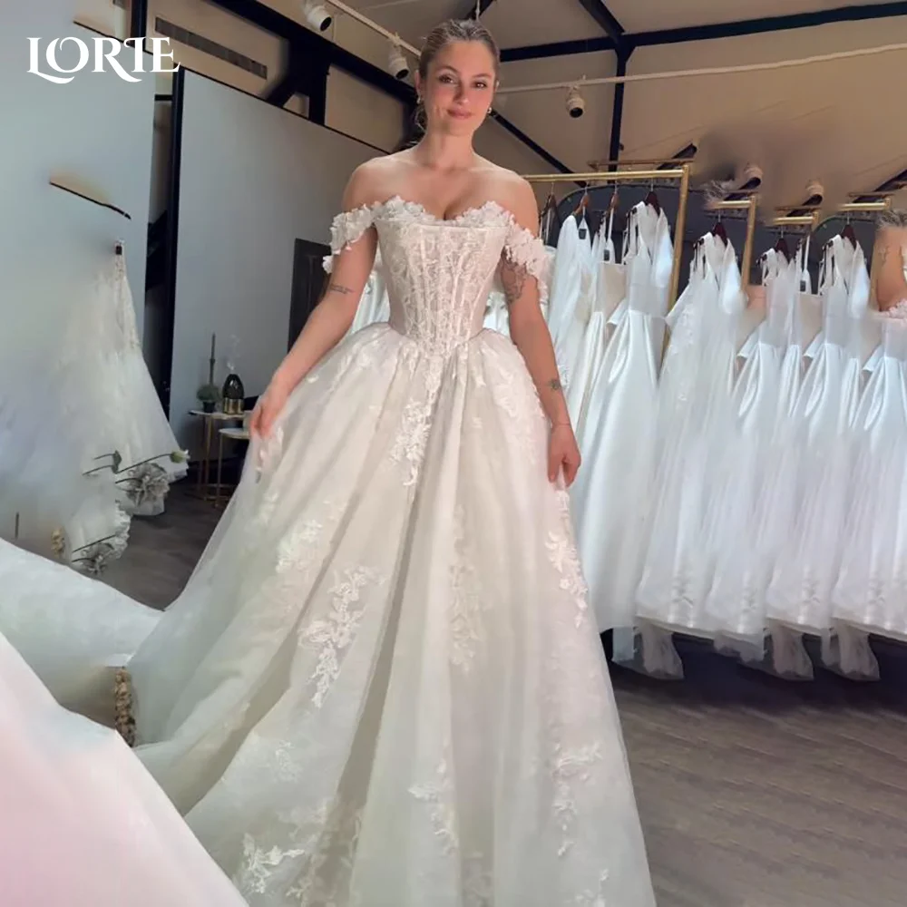 

LORIE Muslim Wedding Dress Shiny Off Shoulder Satin Bridal Gown Customized A-Line 2026 Floor Lenth Bride Dress Saudi Dress Dubai