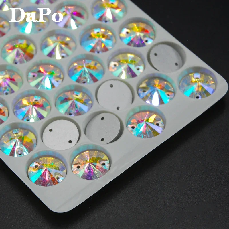 96pcs 16mm Round Rivoli Sew On Rhinestones New Shiny Crystal CLear AB Color 2 holes For clothing accessories