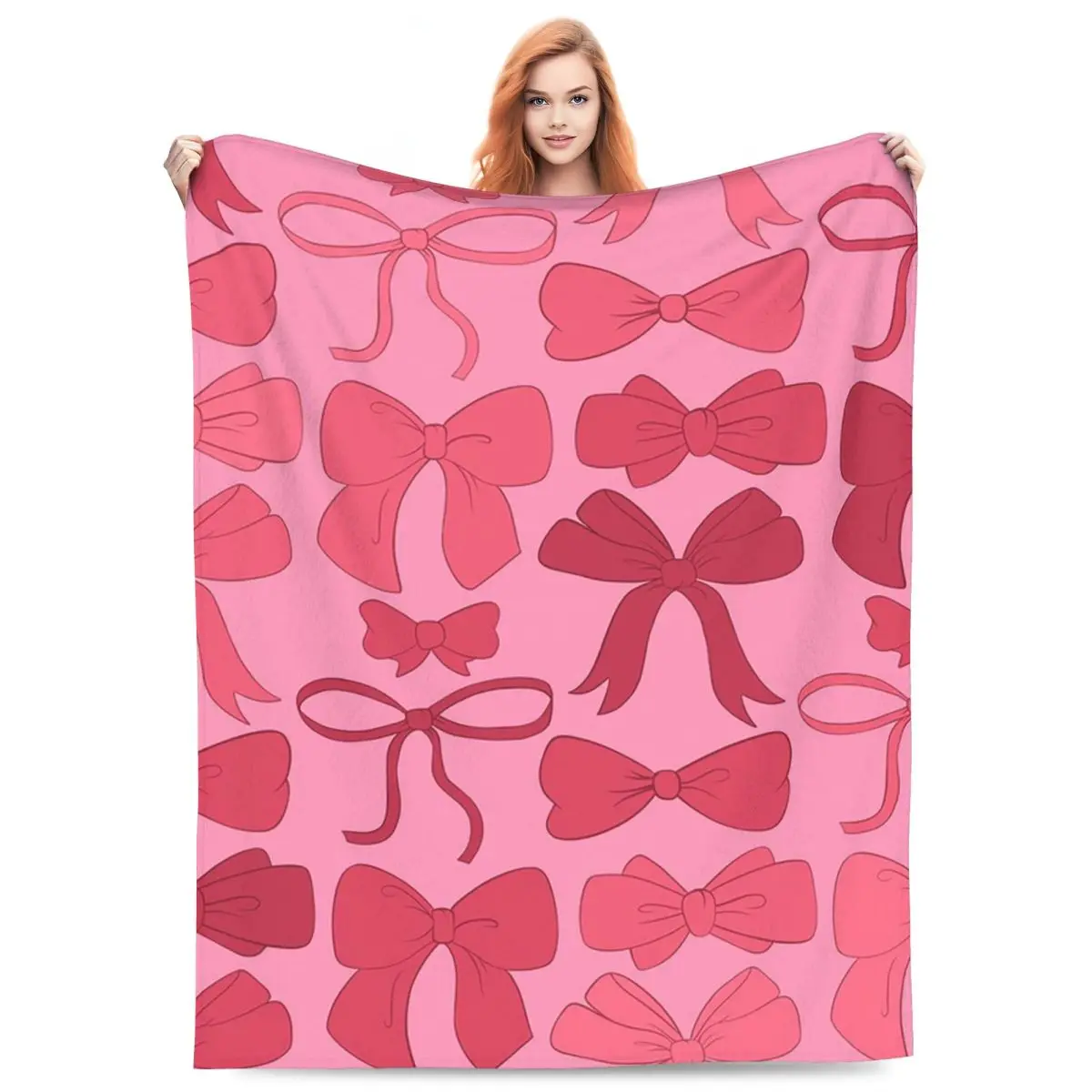 Various Pink Colorful Bow Tie Pattern Blanket Fleece Sofa Throw Blanket Multi-function for Couch Bedding Travel Throws Bedspread