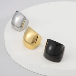 Gold Silver Black Color Stainless Steel Large Rings For Women Glossy Wide Geometric Ring Female Wedding Party Jewelry Gifts
