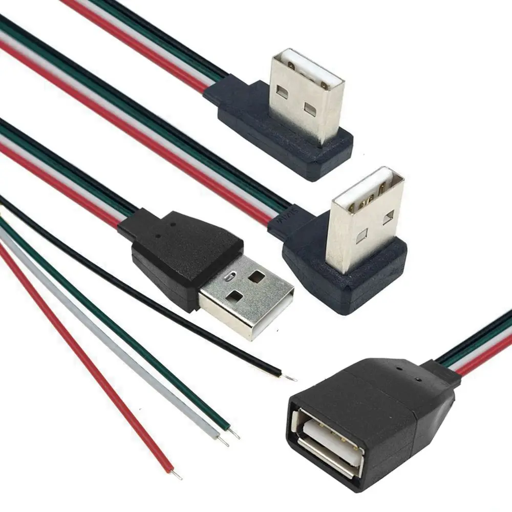 USB single head bent cable, USB male and female socket with cable core, DIY cable, 4-core data cable, USB charging cable, paired