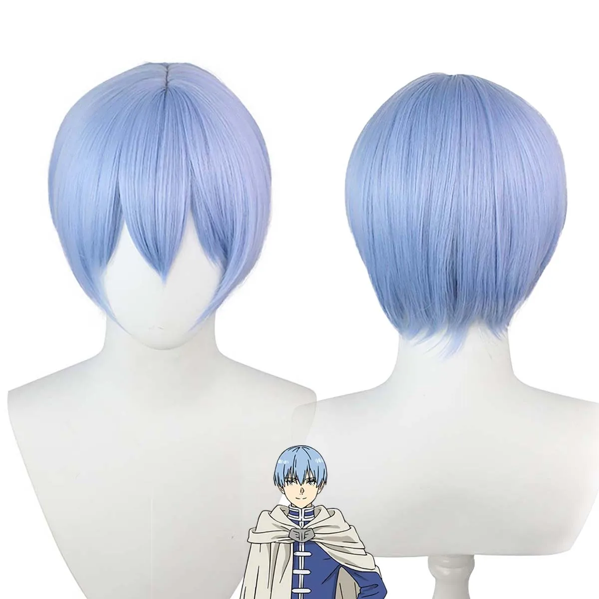 อุปกรณ์เสริมชุดฮาโลวีน อนิเมะฟรีเรนที่งานศพ คอสเพลย์ฮิมเมลสำหรับผู้ชาย วิกผมสังเคราะห์สีฟ้าใส