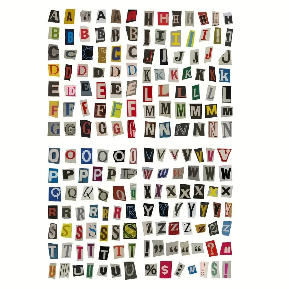 

181pcs/4-Sheet English Alphabet Stickers Decorative Collage Vintage Aesthetic Number Symbol Stickers Korea Ins Style