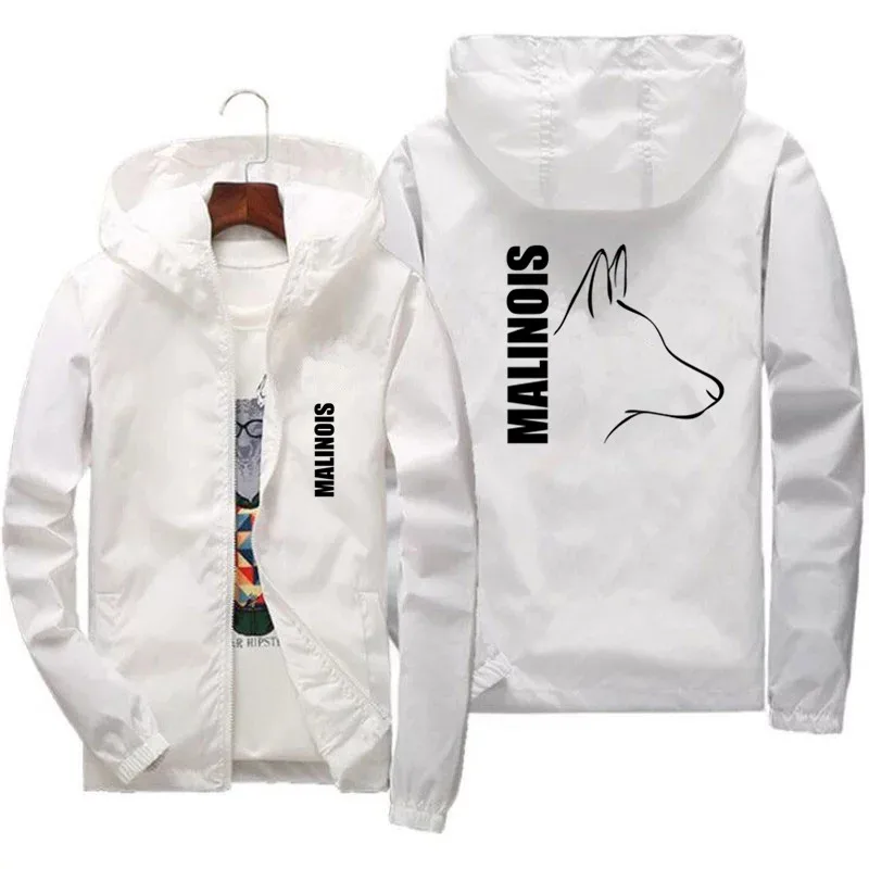 Mens Spring Autumn Silly Dog Belgian Malinois Pilot Windbreaker Thin Slim Fit Sports Zipper Hooded Jacket Coat Oversized M-7XL