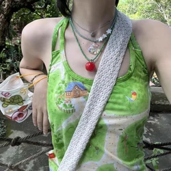 634C Multilayer Beaded Choker Tomato Pendant Necklace for Women Dopamine Choker