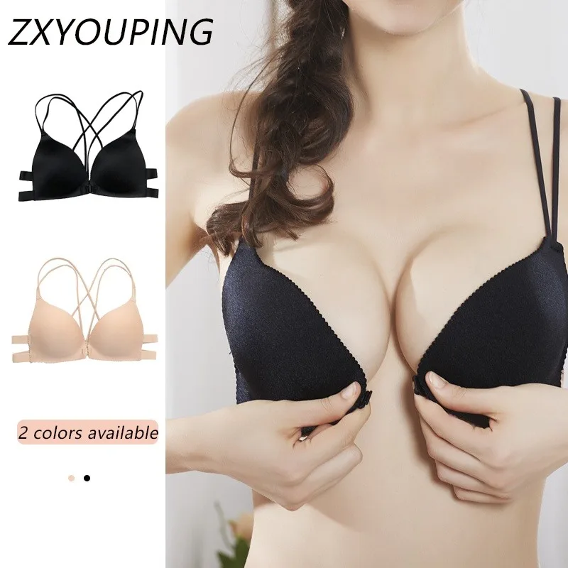 1 Piece Fashion Triangle Cup Buckle Front Push-up Bra Without Wire Sexy Comfort Thin Underwear Sports Bra