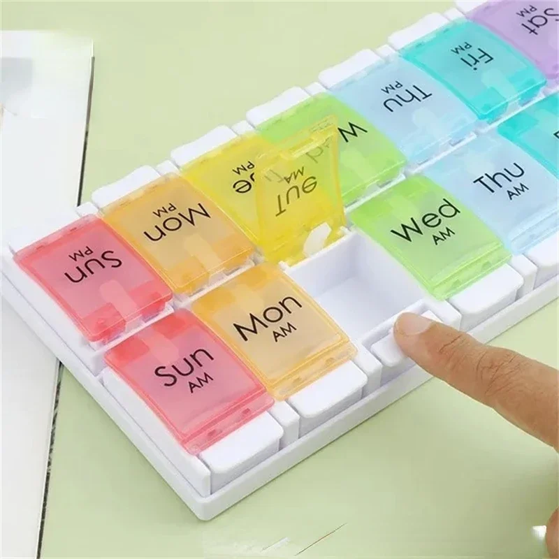 

14 Grids Weekly 7 Days Pill Box Press to Open Pill Case Medicine Storage Organizer Tablets Holder Container