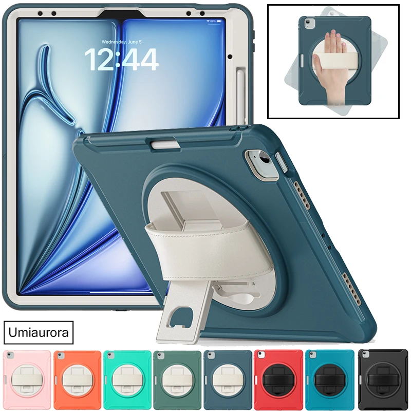 

Для iPad Pro 11 12,9 13-дюймовый M2 M4 2022 2024 Air 4 5 10,9 Mini 6 Чехол для планшета с вращающимся ремешком и подставкой Противоударный прочный чехол