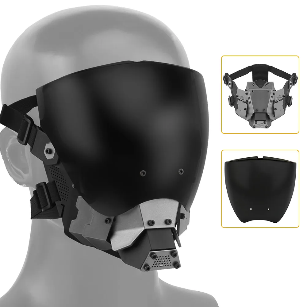 Cyberpunk Cosplay Tactical Commander Mask Full Face Anti-fog Paintball Mask Double Sided Detachable Wargame Protective Gear