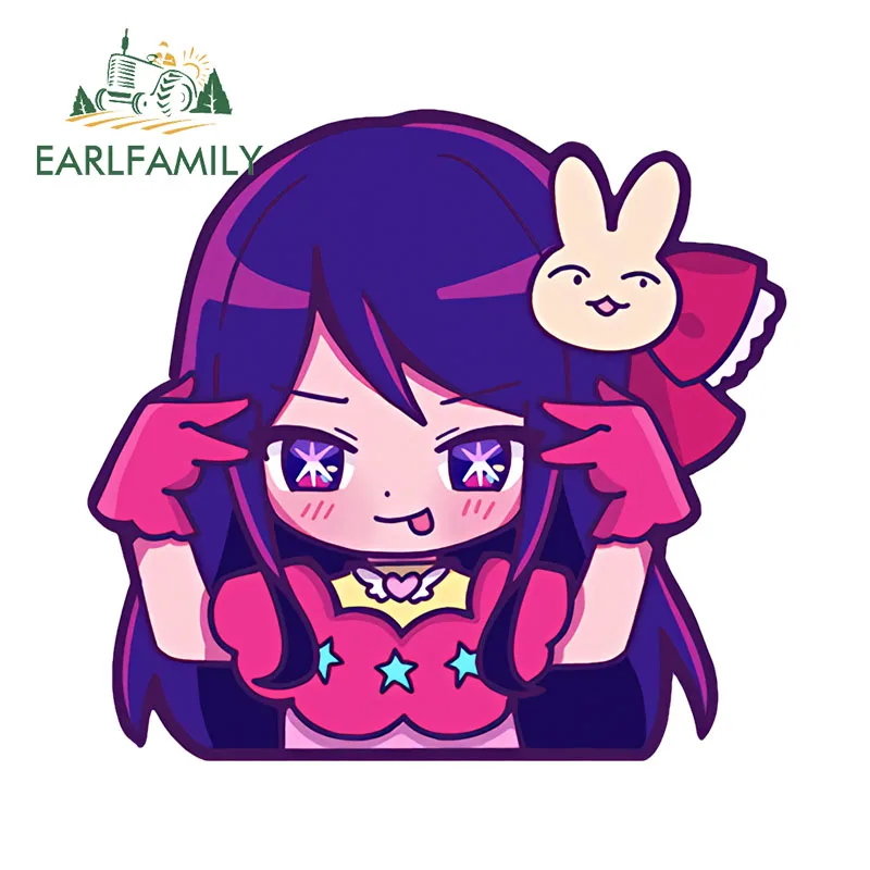 EARLFAMILY 13cm x 12.1cm Hoshino AI Chibi Car Stickers Anime Peek Kawaii Rabbit Purple Hair Decal Cartoon Personality Decor