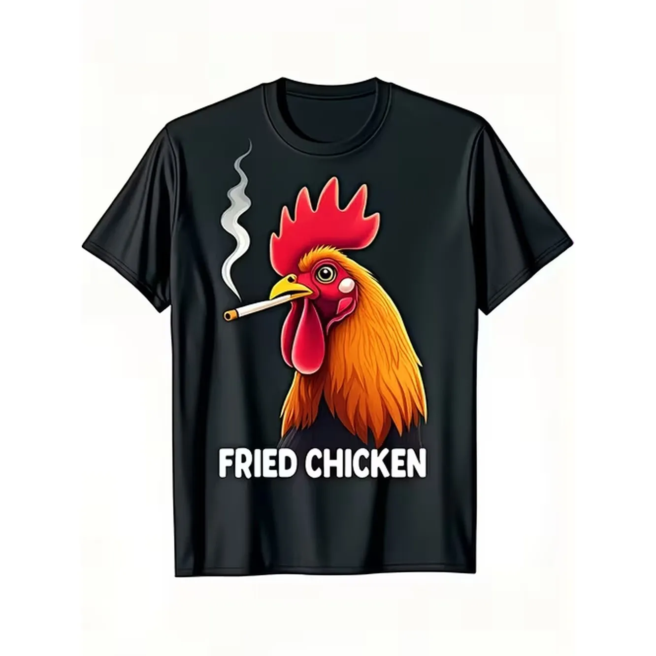 Funny Fried Graphic T Shirt With Smoking Rooster And Text Print Lightweight Breathable Shirt And Casual Streetwear For Machine Washable Same Style 2026 Summer Shirt Sleeved Printed T Shirt 180G