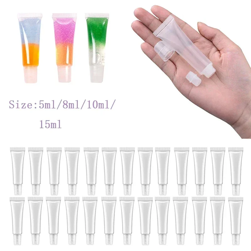 30Pcs 5/8/10/15ml Empty Clear Lip Balm Hose DIY Refillable Travel Lipstick Squeeze Containers Tube For Lip Gloss Cosmetic Lotion