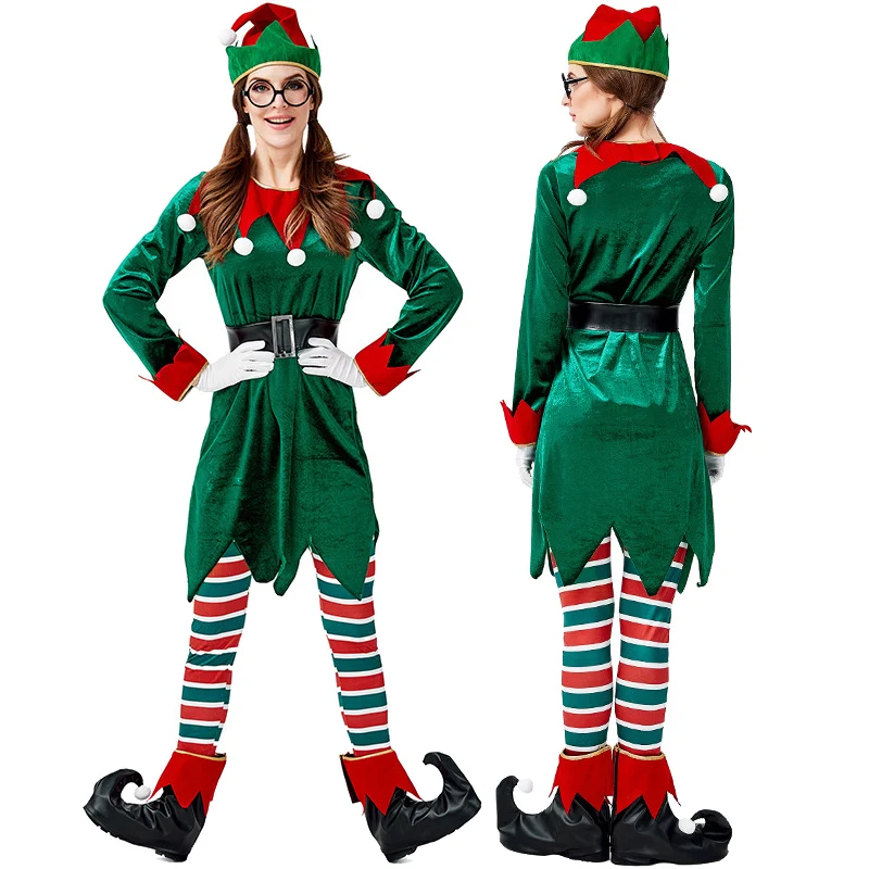 

Christmas Santa Claus Costume Women Green Elf Cosplay Costume Christmas Elf Suit New Year Xmas Party Outfits