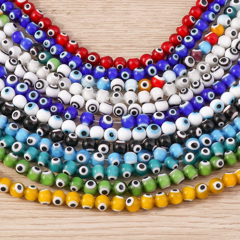 Tusember 8mm glasierte Glasperlen, bunte runde böse Augen Perlen, lose Spacer-Perlen für DIY-Schmuck, Armbänder, Halsketten, Accessoires – Detail 4