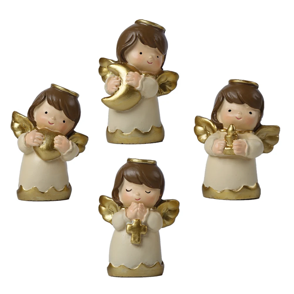 

4 Pcs Angel Ornaments Resin Craft Adornment for Cake Decoration Bedroom Car Party Home Decor Desktop Toy Child Gift