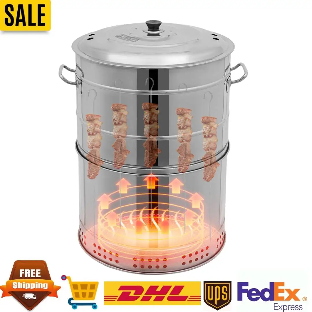 

201 Stainless Steel Stainless BBQ Grill Barrel Portable Barbecue Grill, Large Portable Charcoal Grills 360° All-Around Grilling