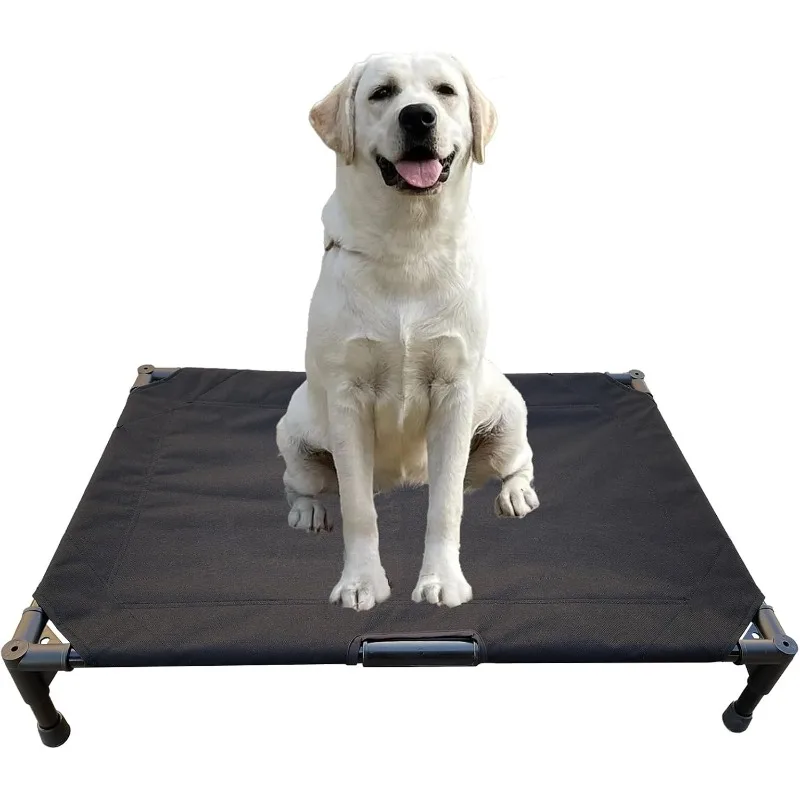 

Elevated Dog Bed with Metal Frame, Cooling Raised Pet Cot for Dog and Cat (Large- 34.5x25.5x5.5 inch, L - Black Bed)