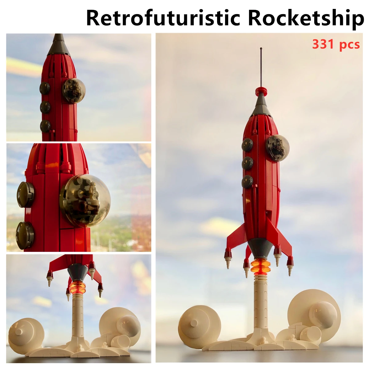 

Rainbow Pig MOC 48957 New Mini High-tech Retrofuturistic Rocketship Building Blocks Blocks DIY Toys for Children Birthday Gift