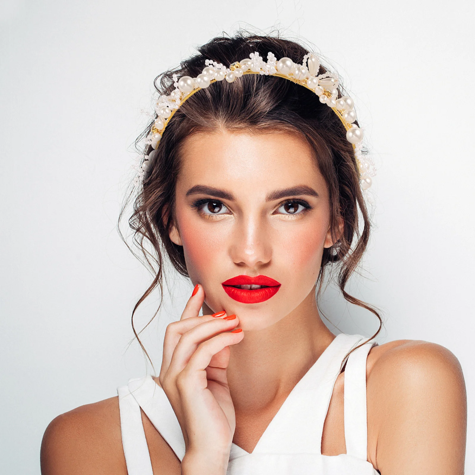 

1Set Bride Headpiece Pearl Crown Earrings Elegant Wedding Jewelry Set Bridal Accessories for Bridesmaid Parties