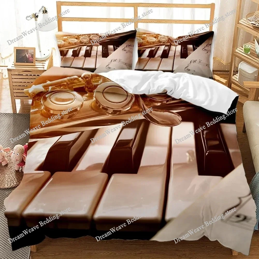 

Piano Keys King Queen Duvet Cover 3D Cartoon Musical Notes Bedding Set for Boys Teens Adult Fashion Music Polyester Quilt Cover