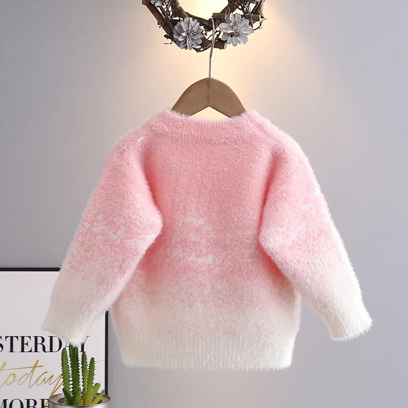 Fall Winter Baby Girls Sweater Bring Heat with Furry Looks Long Sleeve Little Girl Pullovers Jacquared Colorful Knitwear HY09051