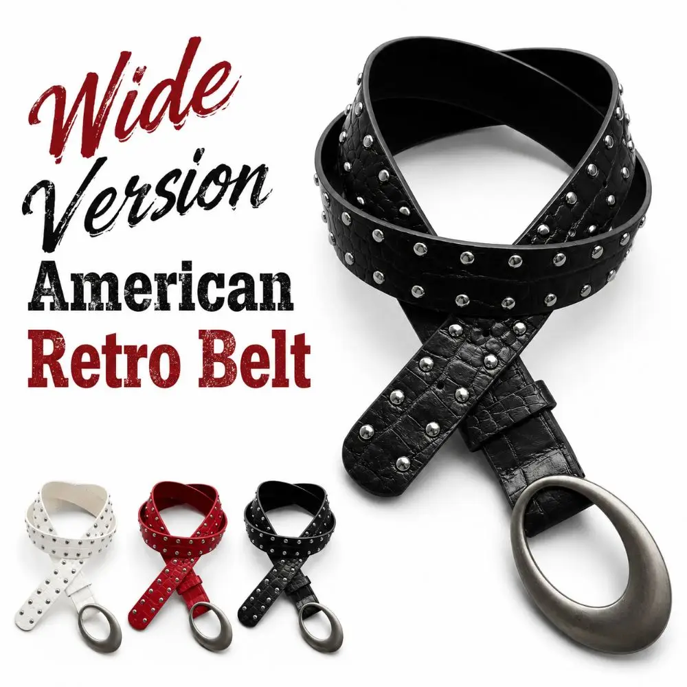 Trendy Wide Version American Retro Belt PU Leather Rivets Women Niche Belts Versatile Y2K Waist Belt For Jeans,Skirt